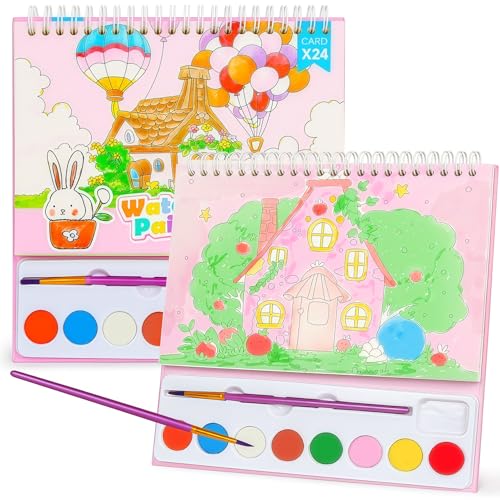 JCREN Paint with Water Books for Kids, Watercolor Coloring Book Mess Free Watercolor Painting Set, Arts and Crafts Water Color Paint Kit Birthday Gifts for Kids Toddlers 3-5 Boys Girls(House)