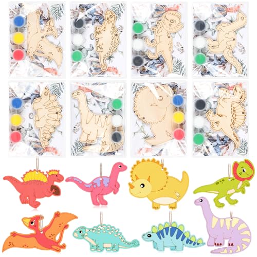 JellyArch 24 Set Dinosaur Party Favors Dinosaur Wood Painting Kit DIY Art Party Supplies Unfinished Wooden Animal Cutouts Coloring Crafts Thank You for Coming Gifts for Birthday Goodie Bags Gifts