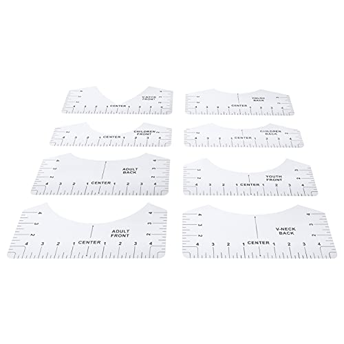 Jenivaint T Shirt Ruler Guide PVC T Shirt Alignment Tool Double Sided Size Chart for Round Neck Centering Adult Youth Children 1 Set for HTV Sublimation (Round Neck Ruler Transparent Model)