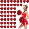 Jerify 60 Pcs Cheerleading Pom Poms Bulk with Handles,Red