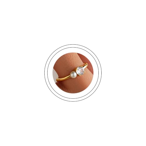 JIAOGE Birthstone Rings for Women - White Topaz Ring Gold Pearl Ring April Birthstone Rings Gold Stackable Rings for Women Non Tarnish White Topaz Jewelry April Birthday Gifts for Women Size 8