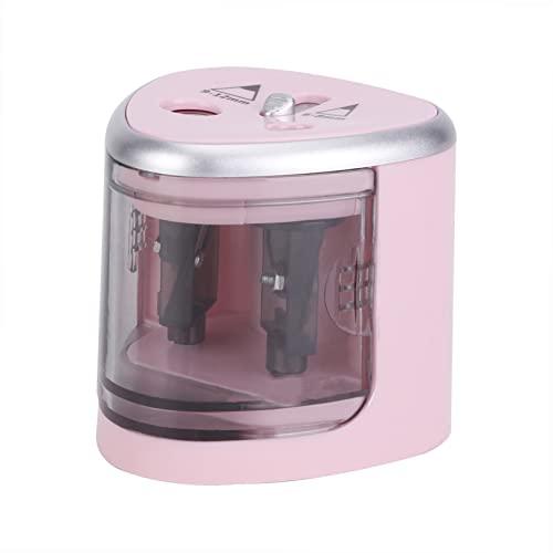Jiawu Electric Pencil Sharpener, Automatic 2 Holes for 6 to 8mm and 9 to 12mm Pencils Safety Cover Dust Collector Removable Blade Receptacle Anti Skid Mats Battery Operated Sharpener (Pink)