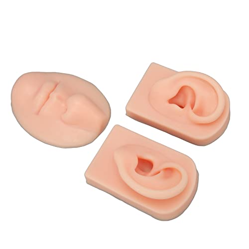 Jiawu Piercing Practice Model, Lifelike Human Skin Simulation Portable Compact Silicone Nose Model, Ear Piercing Simulator with Nose Mouth and Ear for Suture Training (Light Skin)