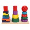 Jiawu Shape Sorting Stacking Toy Set Educational Wooden Toys for Toddlers Learning with Colorful Geometric Blocks 16 Pcs