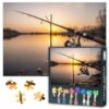 Jigsaw Puzzle 1000 Pieces for Adults Black and White Carp Fishing at Sunset Lake Scene Monochrome Wall Art Living Room Decor Challenge Puzzle 27.5 x 19.7 Inches