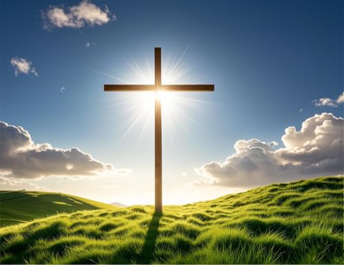Jigsaw Puzzle for Adults Interesting Resurrection of Jesus Theme Cross Crucifix Holy Heaven Lightsy Spring Natural Landscape Green Grass Field for Home Wall Decoration 1000 Pieces