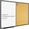 JILoffice White Board & Bulletin Corkboard Combination, Combo Board 48 x 36 Magnetic Whiteboard, Black Aluminum Frame Wall Mounted Board for Office Home and School with 10 Push Pins