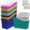 Jinei 24 Pcs Classroom Plastic Book Bin Holders with Name Labels,Colorful