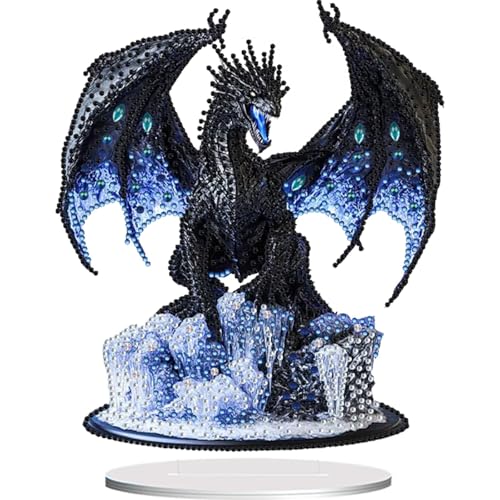 jinglinhh DIY Glacier Dragon Tabletop Diamond Art Painting Kit for Adults, Acrylic Special Shaped Desktop Ornaments, Stand Up Diamond Art Desk Home Decor Gift Kit