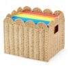 Jingmore Paper Rope Scalloped File Storage Box Collapsible Letter Size Woven Hanging File Organizer Basket for Home Office, Woven Decorative Document Storage Box
