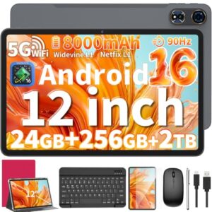 JJGJ Android 16 Tablet with Keyboard - 12 Inch Tablets, Pink Case