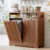 jmhdyg Pet-Proof Double 13 Gallon Tilt Out Trash Can Cabinet with Open Storage – Hide Garbage & Recycling Bins to Keep Your Kitchen Clean and Organized,Walnut