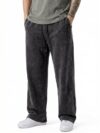 JMIERR Men's Baggy Sweatpants Acid Wash Cotton Wide Leg Pants, Black, 3XL