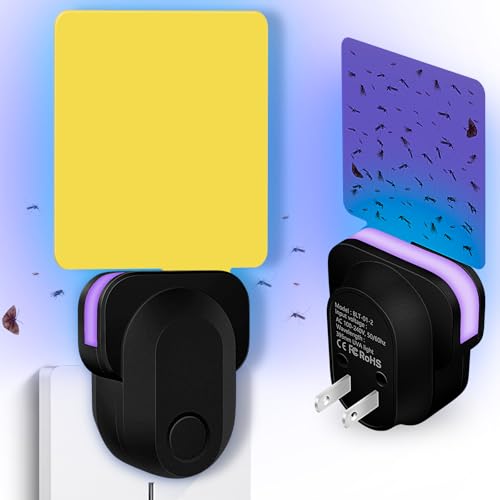 JNKNT Indoor Plug-in Flying Insect Trap, Gnat & Fruit Fly Traps for House Indoor, (1 Device + 5 Refills) Non-Toxic UV Light Fly Trap, Gnat Killer Bug Catcher for Flies, Gnats & Moths - Dark Black