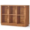 Joaxswe 6 Cube Storage Book Shelf, 40" Wide Low Horizontal Bookcase with Curved Edge, Floor Standing 2-Tier Wooden Bookshelf with Base, Modern Short Book Case for Bedroom, Study, Entryway, Brown