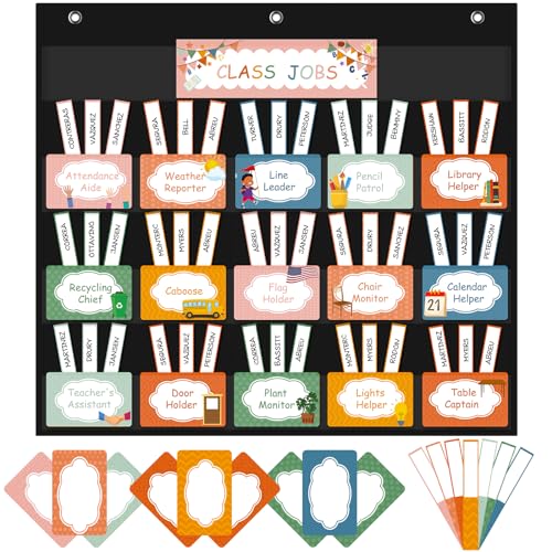 Jobs Pocket Chart for Classroom with 69 Cards - Teacher Helping Hands Pocket Chart for Class Jobs Bulletin Board, Must Have for Kindergarten Preschool Elementary Classroom Decor