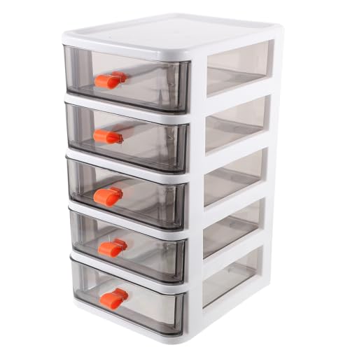 JOINPAYA 5-layer Plastic Desk Organizer Drawers, Mini Desktop Storage Box for Office and School Supplies, White Stackable Multi-function Plastic Drawer Organizer for Desk Accessories