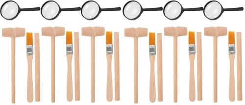 JOINPAYA Archaeological Excavation Tools for Kids: 3 Sets Dinosaur Fossil Digging Kits with Mini Hammer Chisel Brush Scraper and Magnifier Science Kits for Dino Eggs and Gem Dig (Pack of 2)