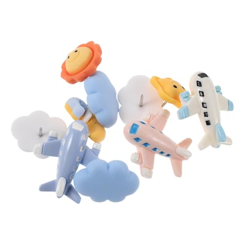 jojofuny 10pcs Decorative Push Pins Thumbtacks for Bulletin Board and Wall Protection Design, Lightweight Resin and Steel Picture Pins with Cute Airplane, Cloud, and Star Shapes for Home