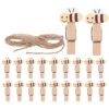 jojofuny 60pcs Mini Wooden Bee Clips with Rope for Notes and Snack Bags