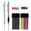JOMPENS Carpenter Pencil Set, 2 Metal 2.0mm Mechanical Deep Hole Markers with 96 Leads, 2 Sharpeners, 42mm Long Tip for Woodworking, Construction and Jobsite Marking