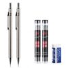 JOMPENS Mechanical Pencil Set, 2 Pack 0.5mm Metal Drafting Pencils with 400 2B Lead Refills and Eraser, Full Metal Barrel for Drawing, Sketching, Writing, School and Office