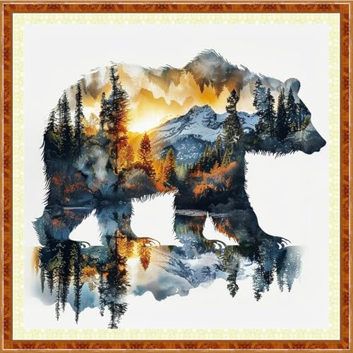 Joyhoor Stamped Cross Stitch Kits for Beginners Needlepoint Kits for Adults Embroidery Kits 11CT Counted Cross Stitch Kits Printed Embroidery Pattern- Abstract Forest Bear 18x18 inch
