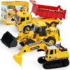 JOYIN 3 Pack Construction Toy - Excavator, Dump Truck and Loader, Moveable Claw & Lifting Back, Construction Truck Toy, Birthday Gift for Boys Kids