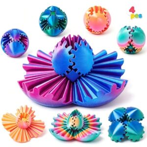 JOYIN 4PCS 3D Printed Gear Sphere Fidget Toy, Steampunk Whirling Gear Sphere Stress Relief Ball for Kids & Adults, Unique Birthday Gifts, Office Desk Decompression Toy, Classroom Rewards, Party Favors
