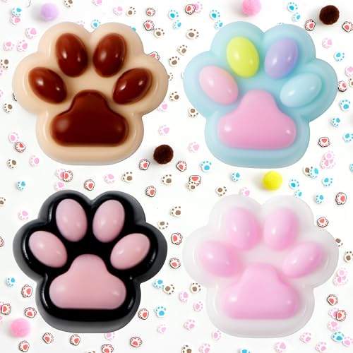 JOYIN 4 Pcs Taba Paw Squeeze Toys, Colorful Kawaii Mochi Fufu Squishy Toys, Cat Paw Taba Fidget Toys for Party Favors, Gifts for Adults Kids