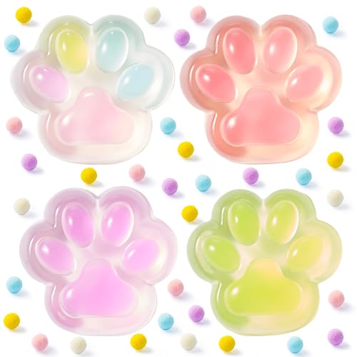 JOYIN 4 Pcs Taba Paw Squeeze Toys, Easter Party Favors & Gifts for Kids Adults, Transparent Cat Paw Fufu Squishy Toys, Soft Paws Sensory Fidgets, Cute Fidget Toys for Stress Relief
