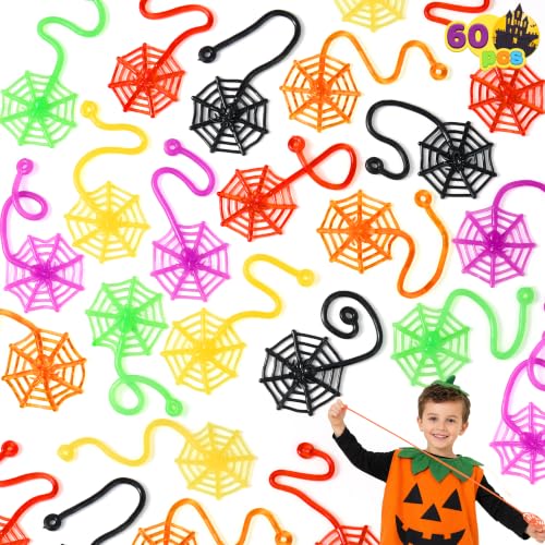 JOYIN 60 PCS Halloween Stretchy Sticky Toys, Slap Sticky Spider Web Toy Bulk, Quiet Toys for Kids Party Favor Supplies, School Classroom Game Prizes, Gifts Change, Goodie Bags Stuffers