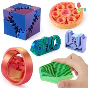 JOYIN 6PCS 3D Printed Fidget Toys, Spin Fractal Click Gear Fidget Toy, Metallic Color 3D Printed Fidget Toy for Favors ADHD, Autism, Kids&Adults, Party Favors, Desktop Deco Gift