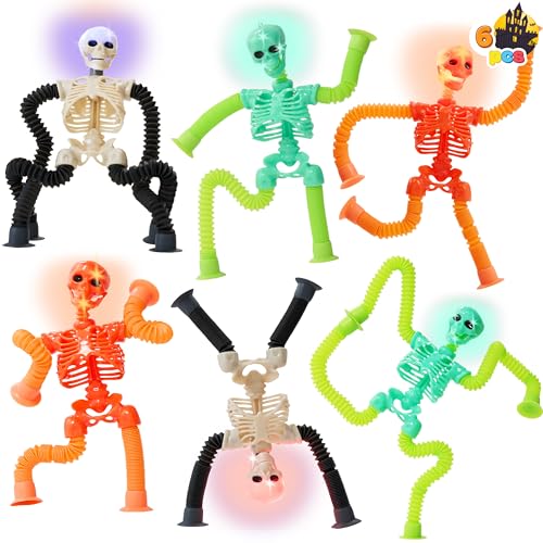 JOYIN 6 PCS Halloween Pop Sensory Tube Stretchy Toys, Glow in the Dark Toys for Halloween Party Favor Goodie Bag Fillers, Stress Relief Telescopic Suction Cup Skeleton Toys for Kids Gift
