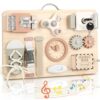 Joyreal Wooden Busy Board for Toddlers, Montessori Toys for 1 2 3 Year Old, Sensory Activity Board with Music Box & 12 Motor Skill Activities, Educational Travel Toys Gift for Boys Girls
