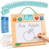 Joyreal Wooden Letter Tracing Board for Toddlers, Magnetic Alphabet & Number Writing Practice Board with 44 Cards, Reusable Magnetic Drawing Board, Montessori Preschool Educational Toy Ages 3-5
