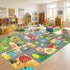 JPSBJWJ Large Car Rug Play Mat Interactive Traffic Road Map Rug 9x12 Feet