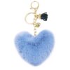 jtkdxqs Pom Pom Keychain Soft Artificial Rabbit Fur Plush Fluffy Key Ring Heart Shape Tassel Keychains for Women,light blue