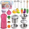 Juboury Play Kitchen Accessories,Stainless Steel Toddler Cooking Set