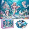 Jumbo Floor Puzzles for Kids Ages 4-6, 48 Pieces Mermaid Puzzles