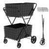 Jumbo Shopping Cart,2 Layers Grocery Cart on Wheels, Foldable Utility Shopping Carts with Double Basket and 360° Rolling Swivel Wheels for Groceries Laundry