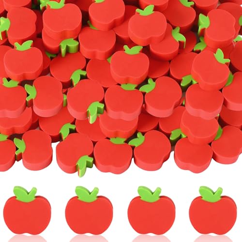 JUNEBRUSHS 65pcs Large Apples Erasers for Kids Bulk, Welcome Back to School Gifts Red Apples Erasers for First Day of School Teachers Supplies Students Classroom Prizes Homework Rewards