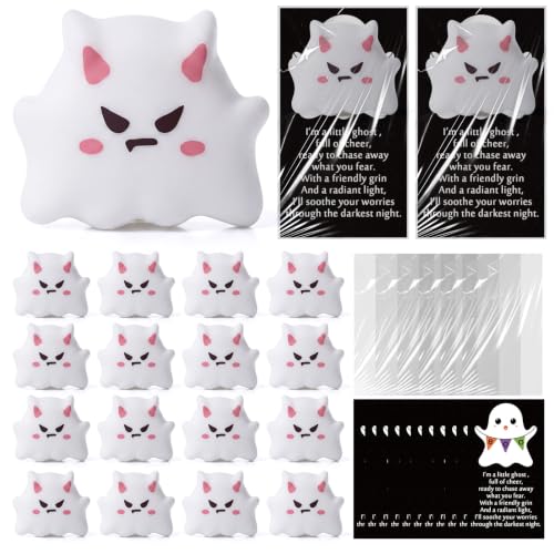 Junkin 30 Set Halloween Devil Ghost Stress Ball Gifts with Greeting Cards Squeeze Stress Relief Fidget Toys Bulk Inspirational Thank You Party Favors for Halloween Coworker Office