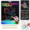 JUNQIU Scratch Art for Kids, Rainbow Scratch Paper Art Set - Unicorn, Arts and Crafts for Girls Boys Ages 4-8, Kid Activity & Christmas Crafts, Stocking Stuffers for Kids