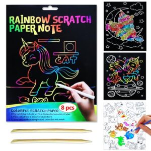 JUNQIU Scratch Art for Kids, Rainbow Scratch Paper Art Set - Unicorn, Arts and Crafts for Girls Boys Ages 4-8, Kid Activity & Christmas Crafts, Stocking Stuffers for Kids