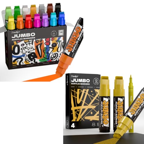 JusArt 14 Colors + 4 Pcs Gold Jumbo Markers for Poster, 15mm Wide Tip