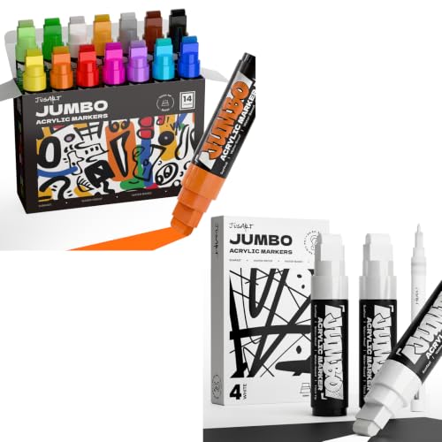JusArt 14 Colors + 4 Pcs White Jumbo Markers for Poster, 15mm Wide Tip