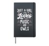 Just A Girl Who Loves Music And Owls Gift Women Hardcover Journal, Black