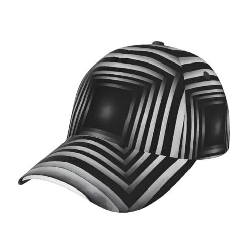 Juzkaqu 3D Vortex Optical Illusion Square for Unisex Baseball Cap with Curved Brim – Quick-Dry Polyester, Adjustable Snapback, Breathable & Lightweight – for Summer Running, Travel & Daily Wear Black
