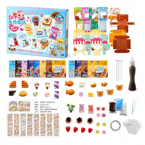 JWQFBC DIY Miniature Kit, Paper, 3C Certified, Miniature Food Items, Creative Activity, Resin, Glue Materials, for Play House, DIY Handmade Dessert Set, Makes 18 Pieces, Includes Bear Tape Stickers